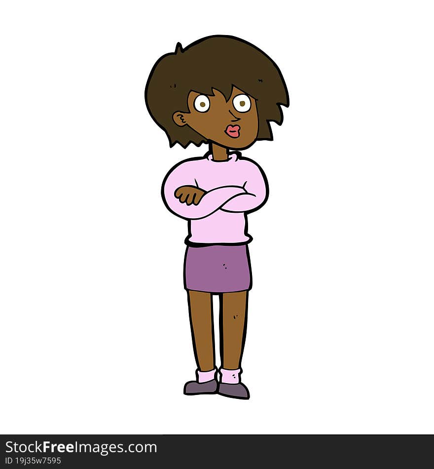 Cartoon Woman Wit Crossed Arms