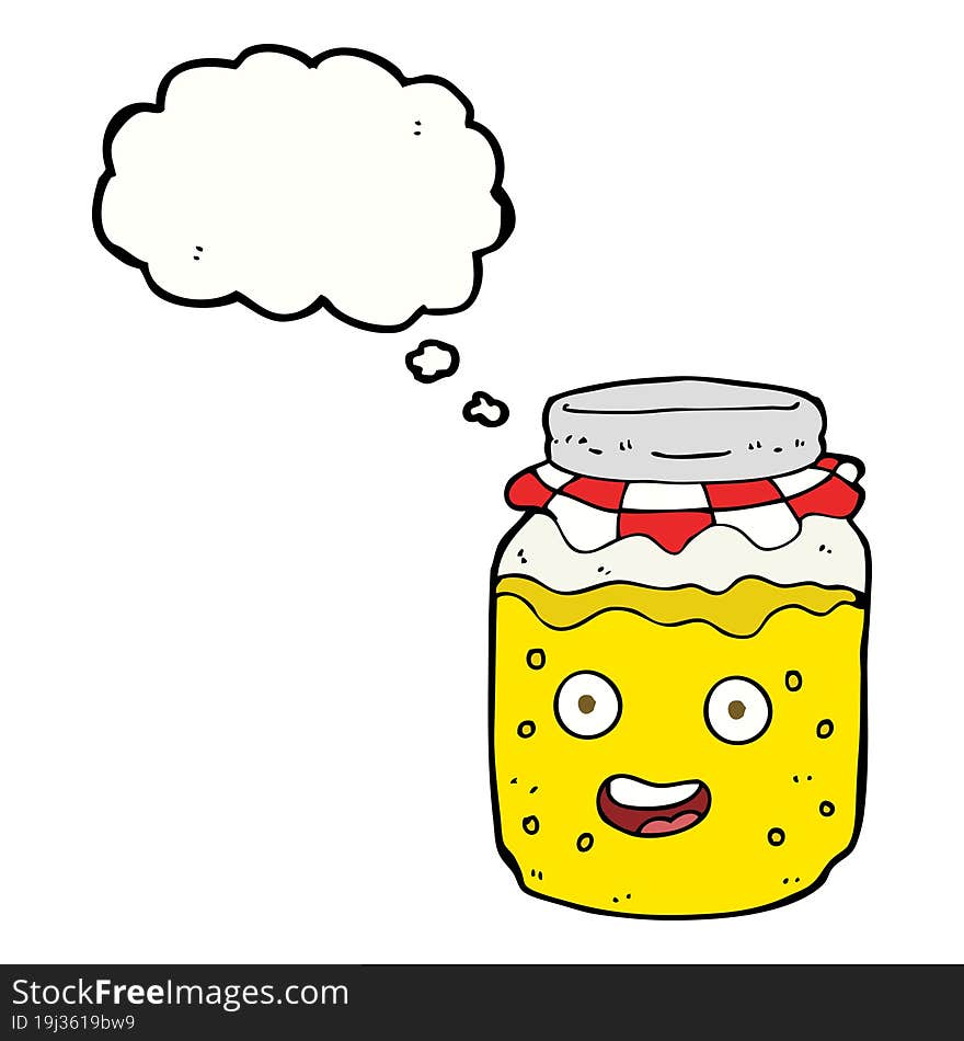 cartoon honey jar with thought bubble