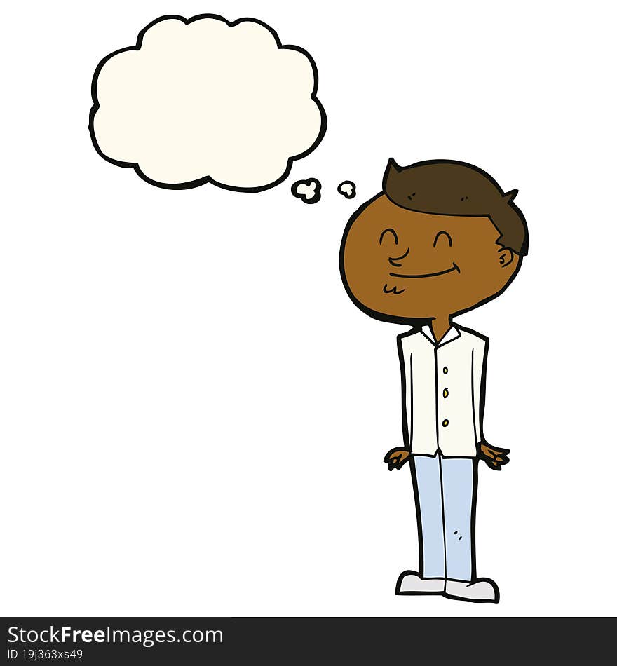 cartoon smiling man with thought bubble