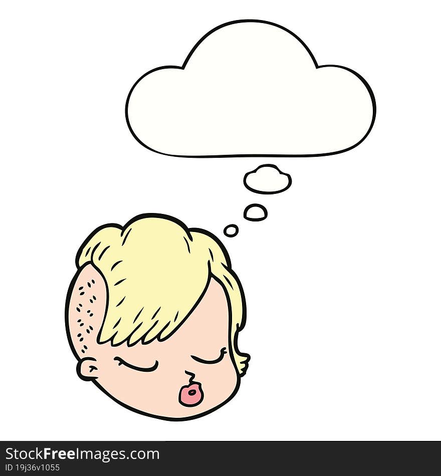 cartoon female face with thought bubble. cartoon female face with thought bubble