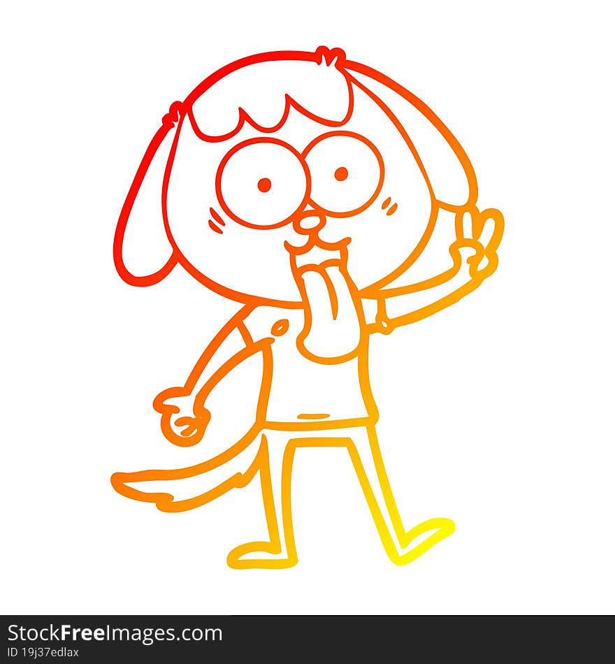 warm gradient line drawing of a cute cartoon dog