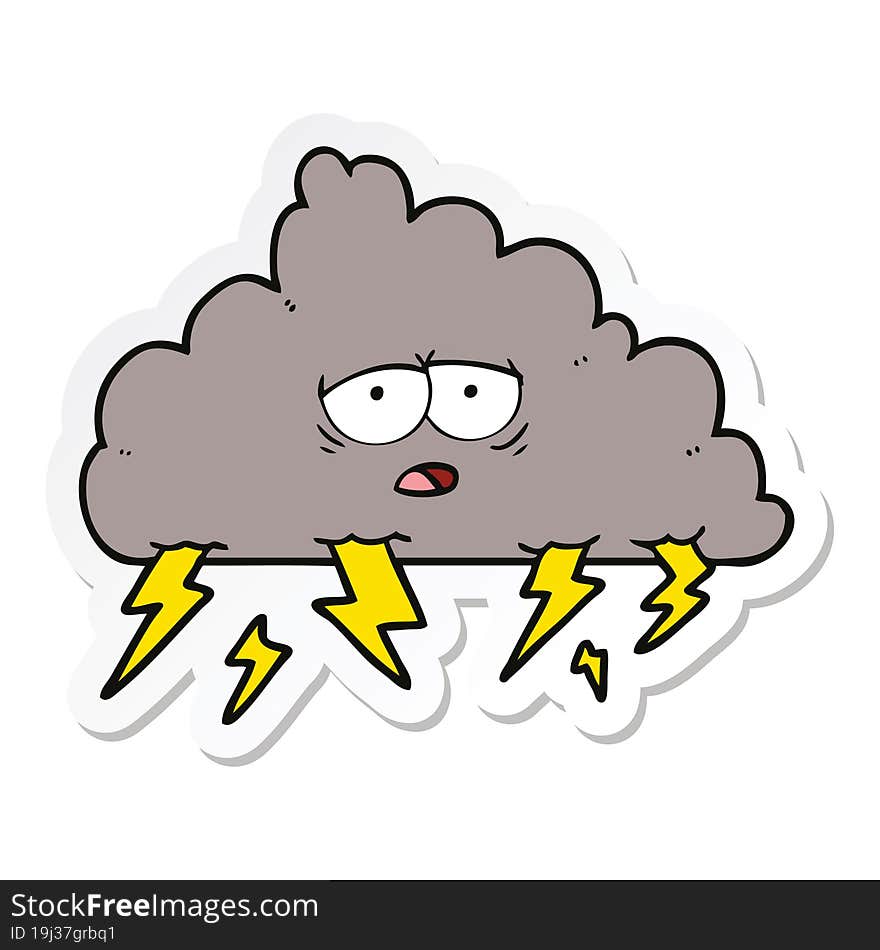 Sticker Of A Cartoon Storm Cloud