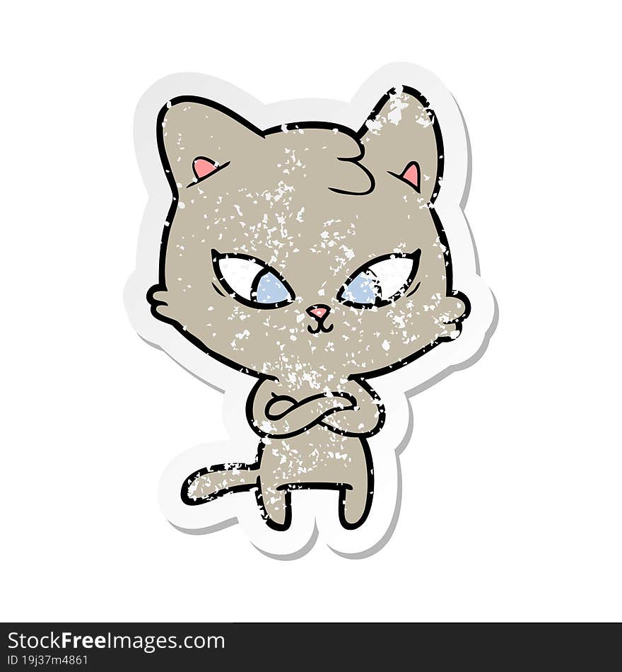 distressed sticker of a cute cartoon cat