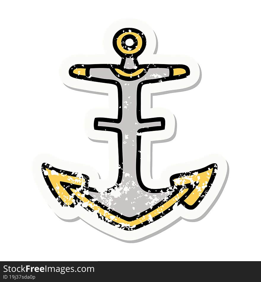 distressed sticker tattoo in traditional style of an anchor. distressed sticker tattoo in traditional style of an anchor