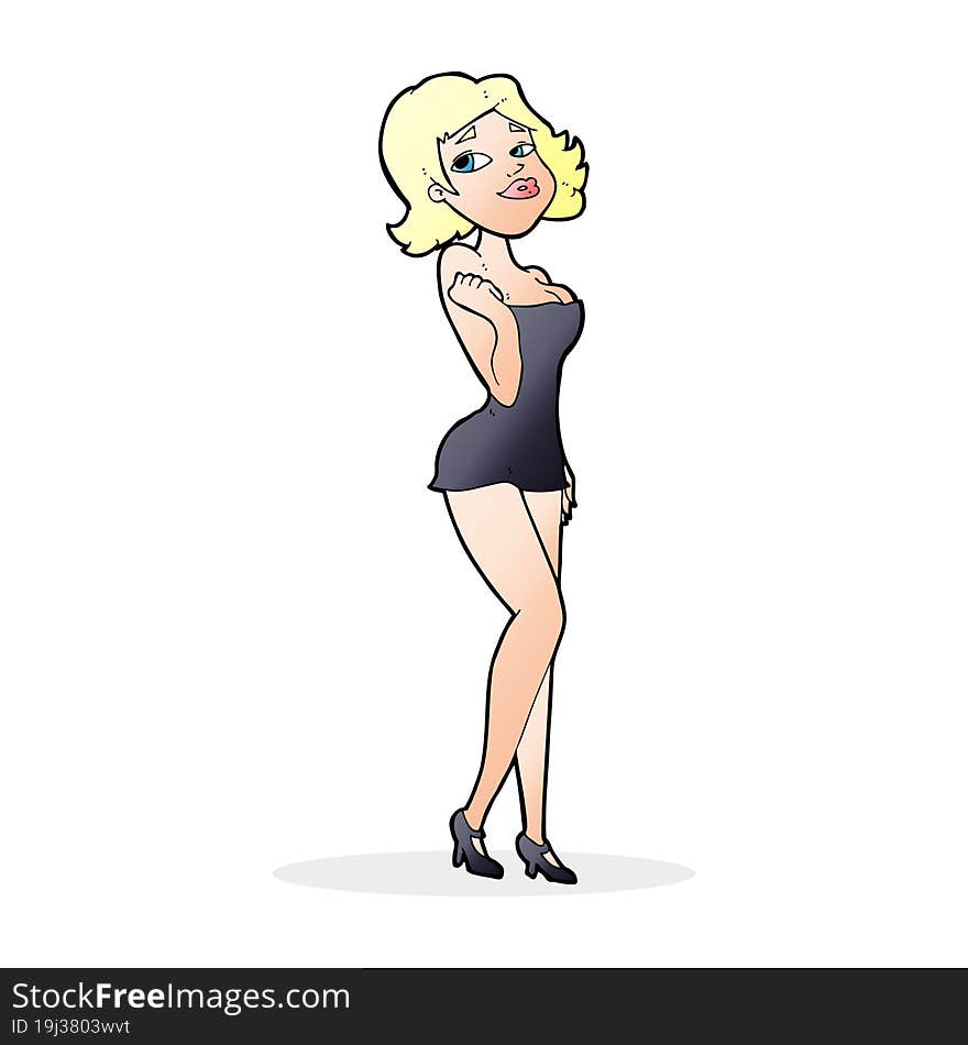 cartoon attractive woman in short dress