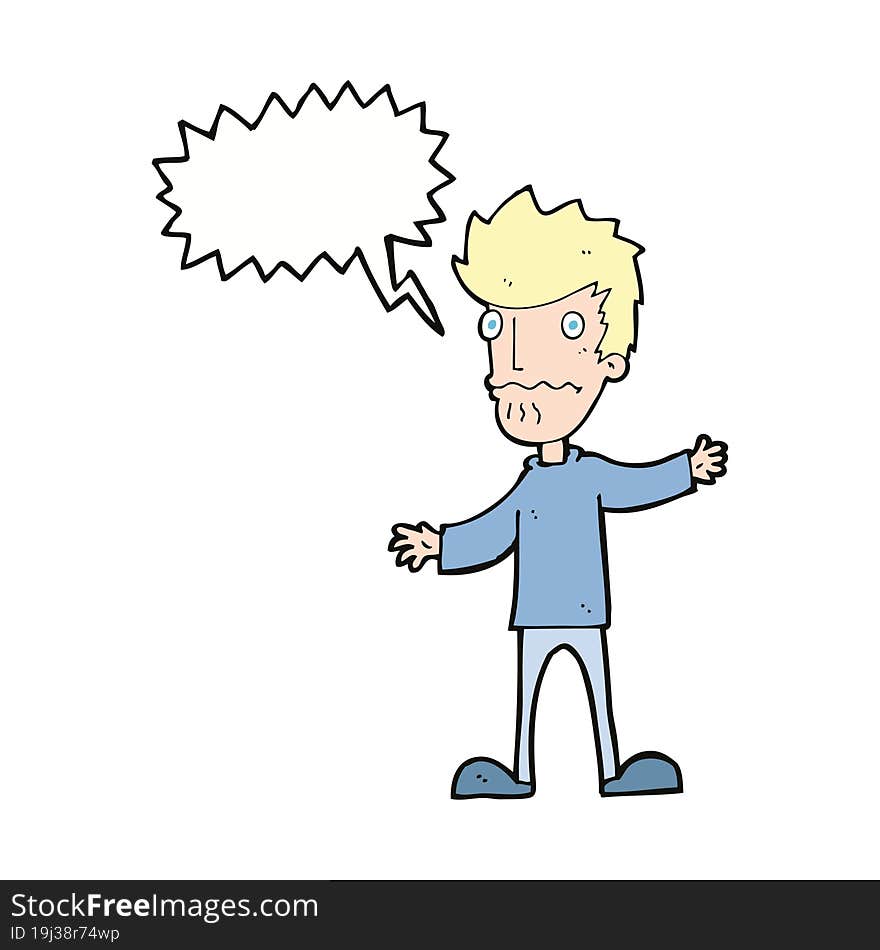 cartoon nervous man with speech bubble