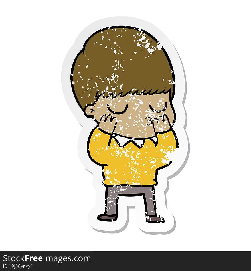 distressed sticker of a cartoon calm boy