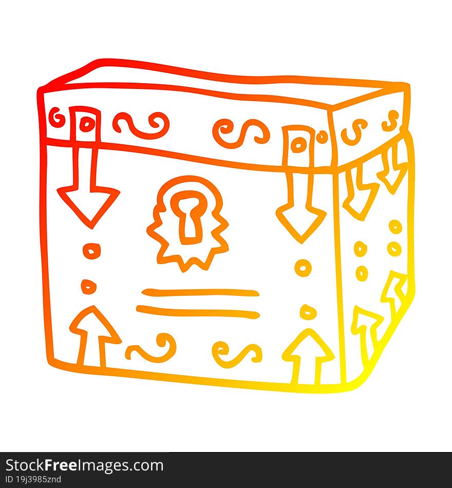 warm gradient line drawing of a cartoon magical chest