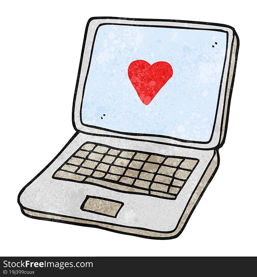 textured cartoon laptop computer with heart symbol on screen