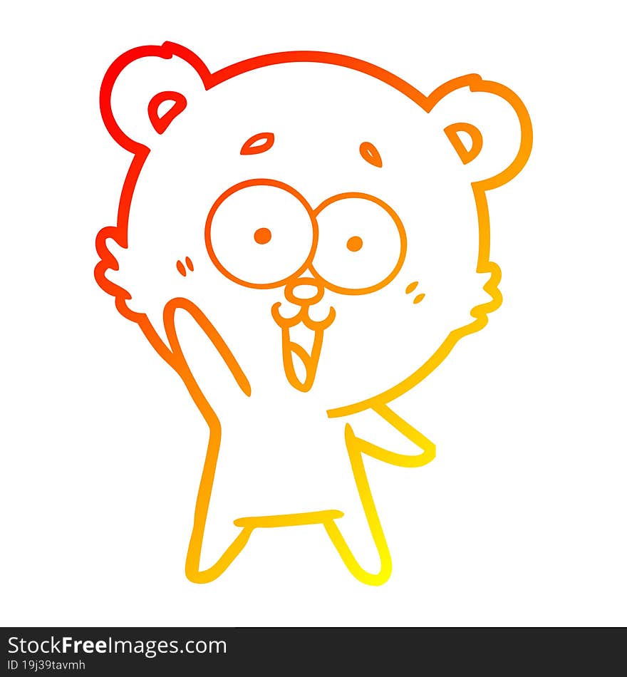 warm gradient line drawing waving teddy  bear cartoon