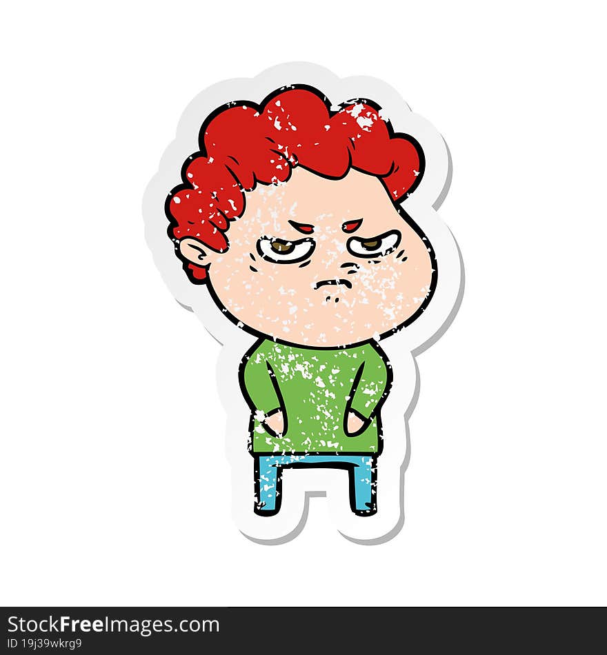 distressed sticker of a cartoon angry man