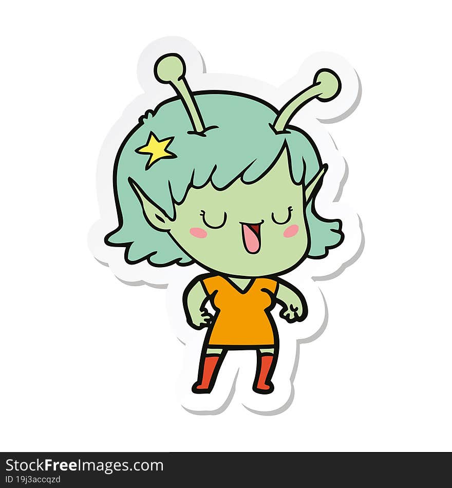 sticker of a happy alien girl cartoon laughing