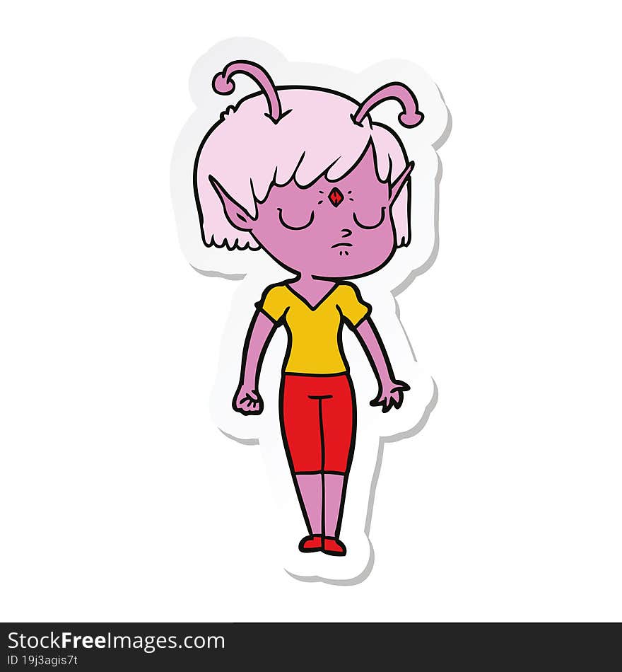 sticker of a cartoon alien girl