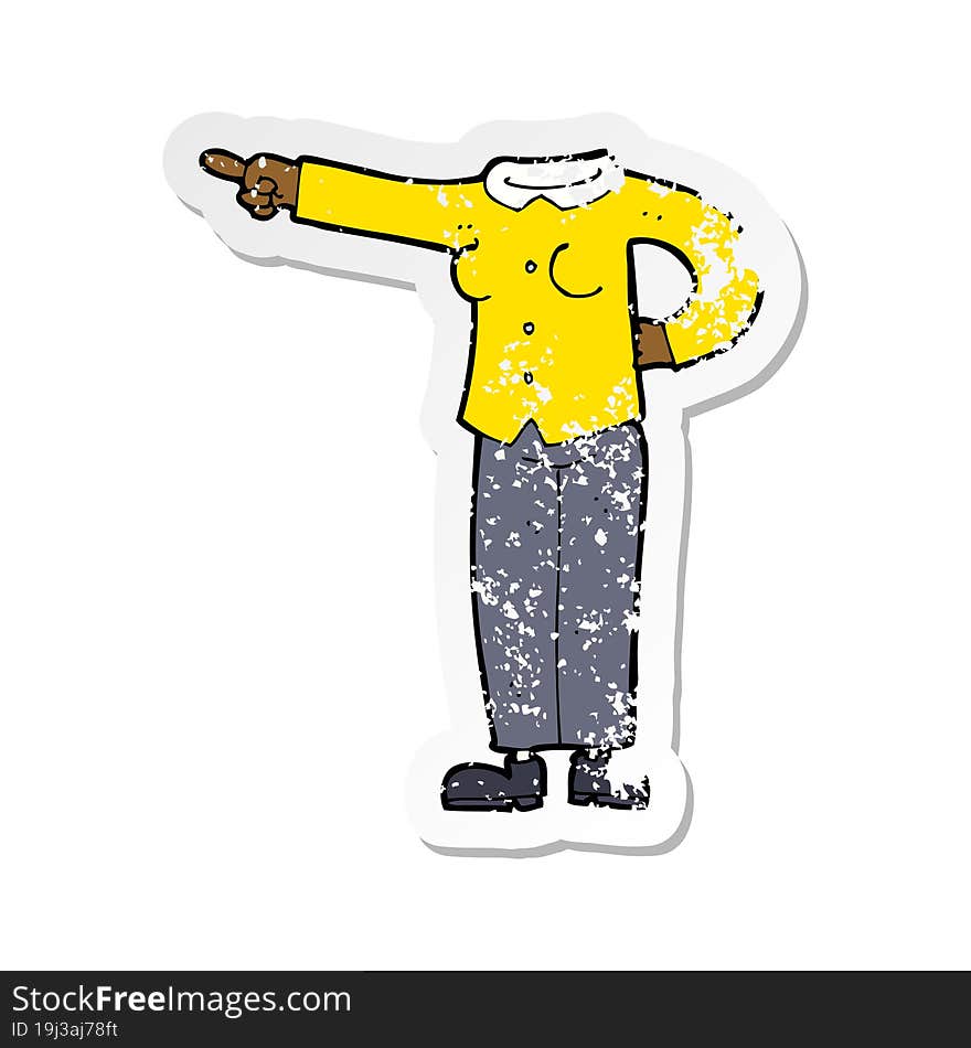 retro distressed sticker of a cartoon pointing body