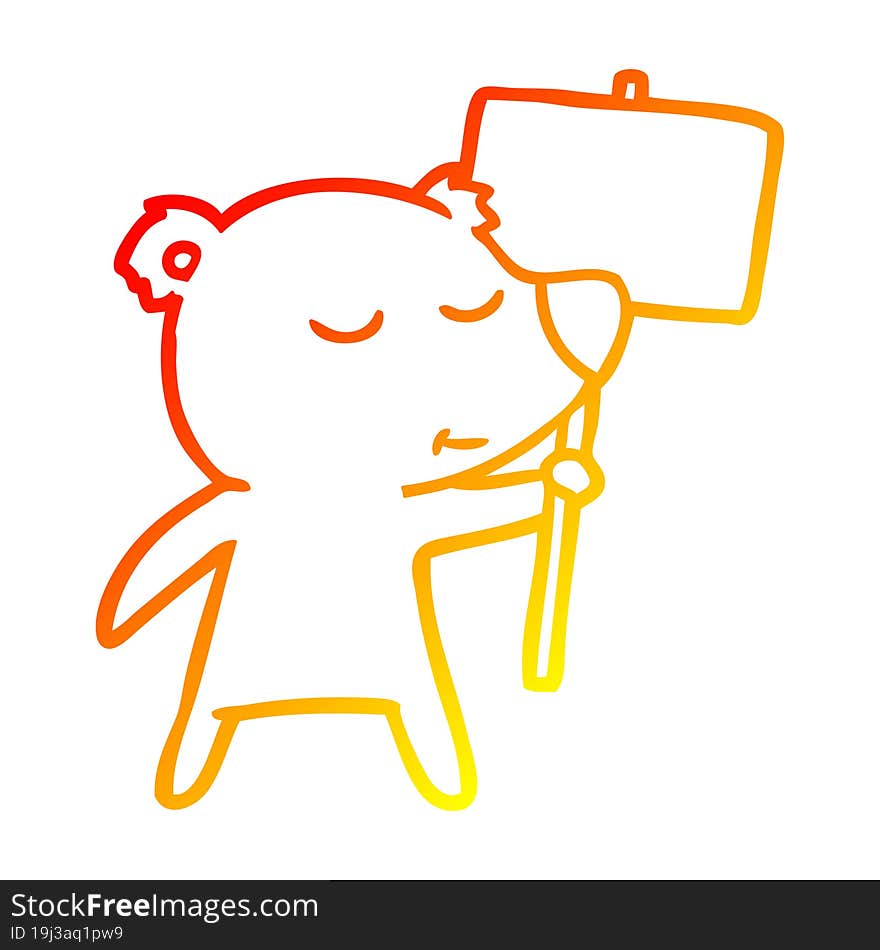 warm gradient line drawing of a happy cartoon polar bear with sign