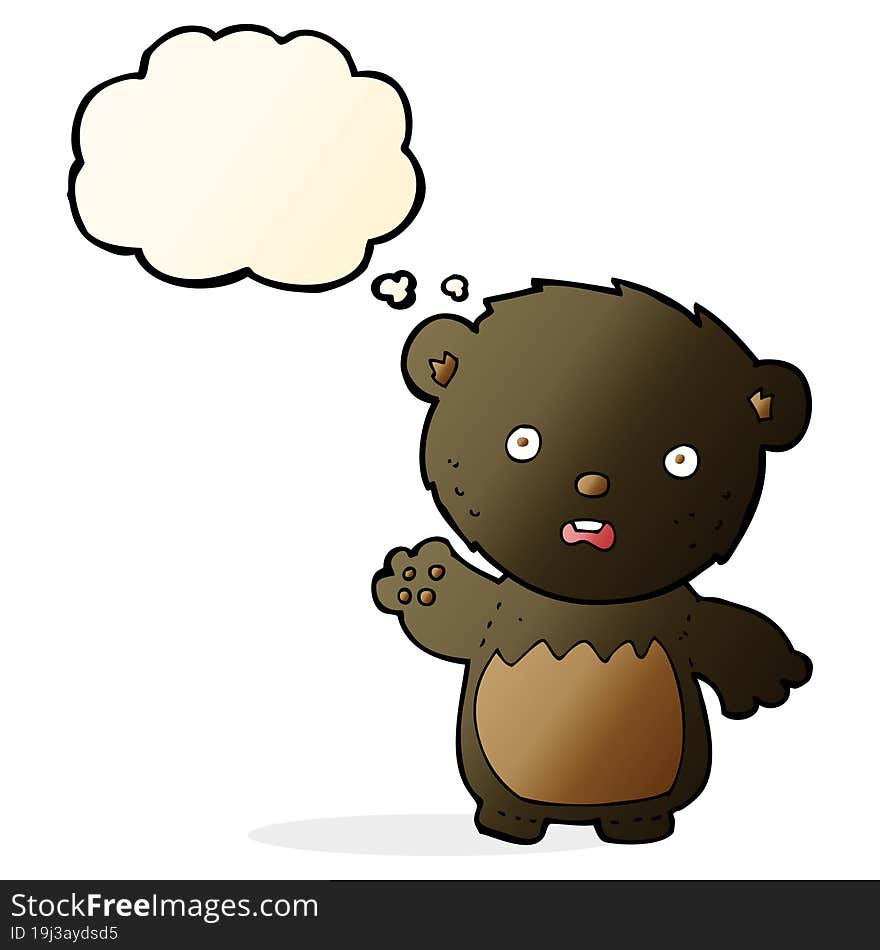 cartoon worried black bear with thought bubble