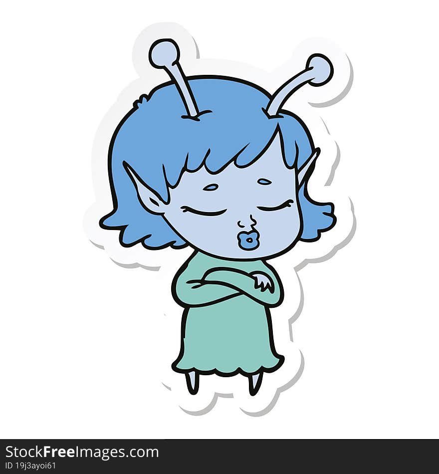 sticker of a cute alien girl cartoon