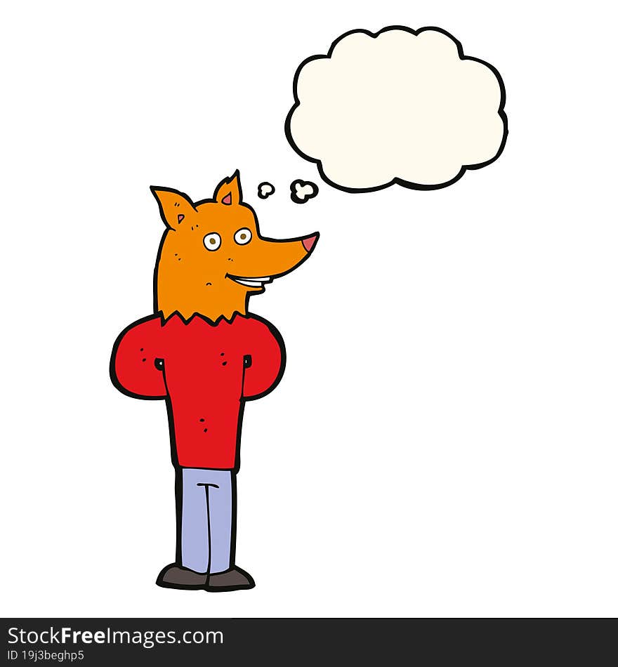 cartoon fox man with thought bubble