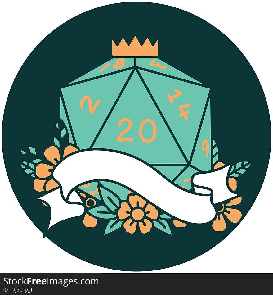 natural twenty D20 dice roll icon