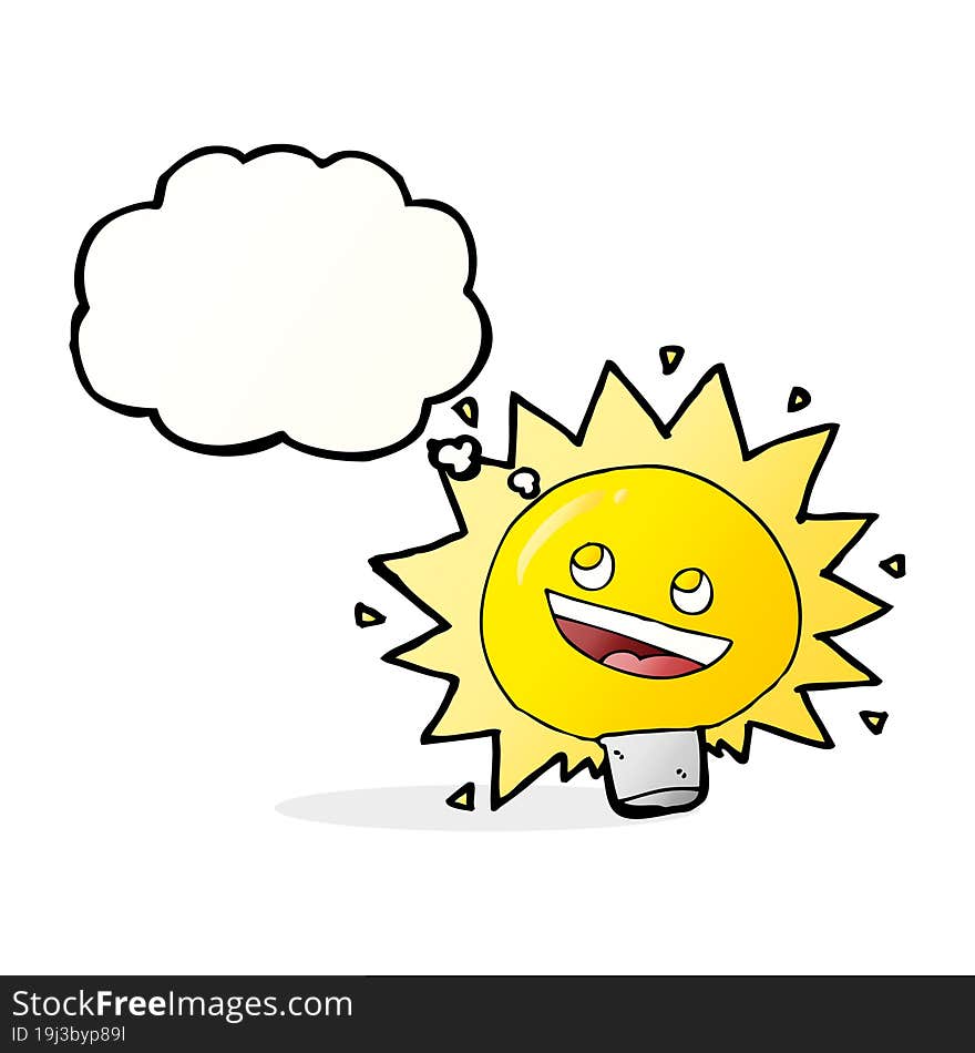 cartoon electric light bulb with thought bubble