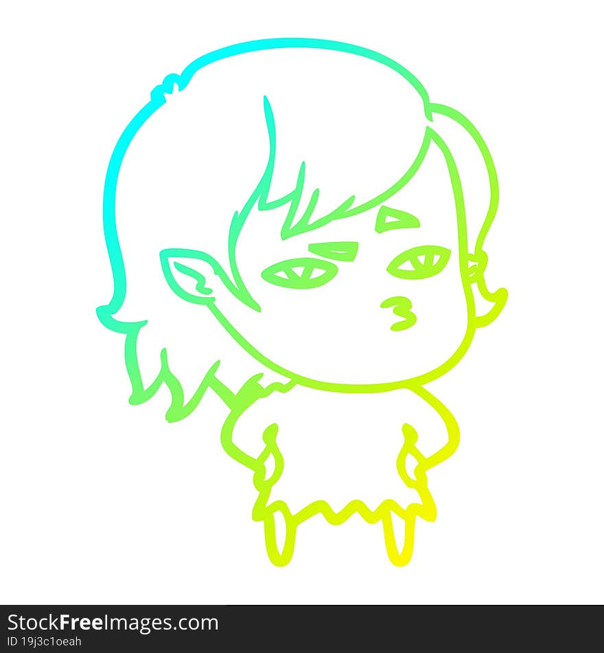 cold gradient line drawing of a cartoon vampire girl