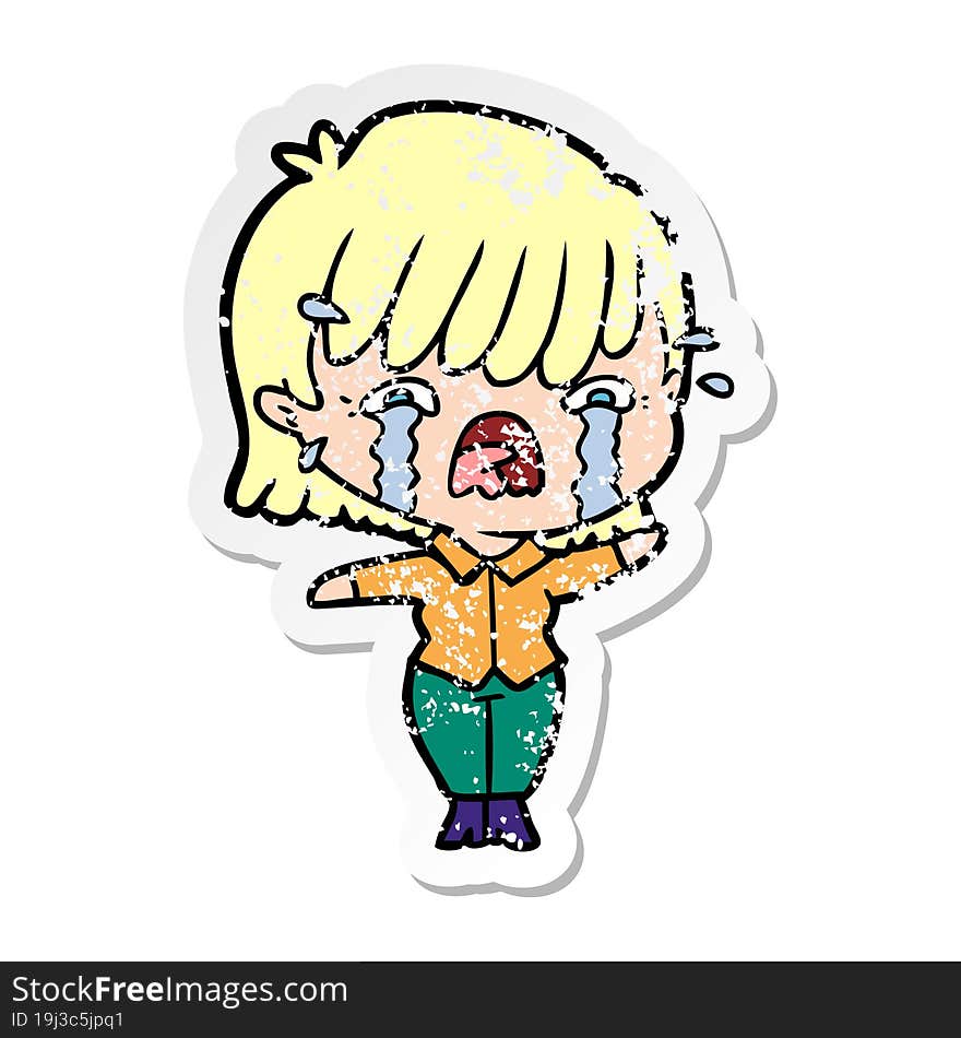 Distressed Sticker Of A Cartoon Girl Crying