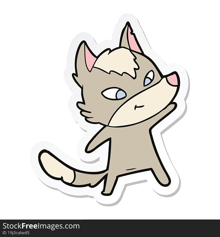 sticker of a friendly cartoon wolf