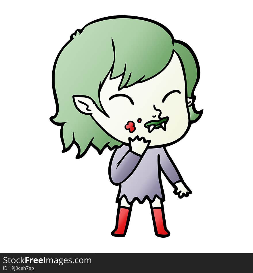 cartoon vampire girl with blood on cheek. cartoon vampire girl with blood on cheek