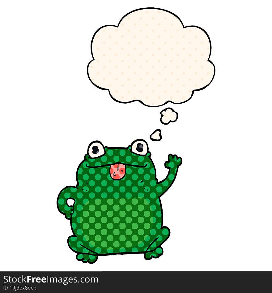 cartoon frog and thought bubble in comic book style