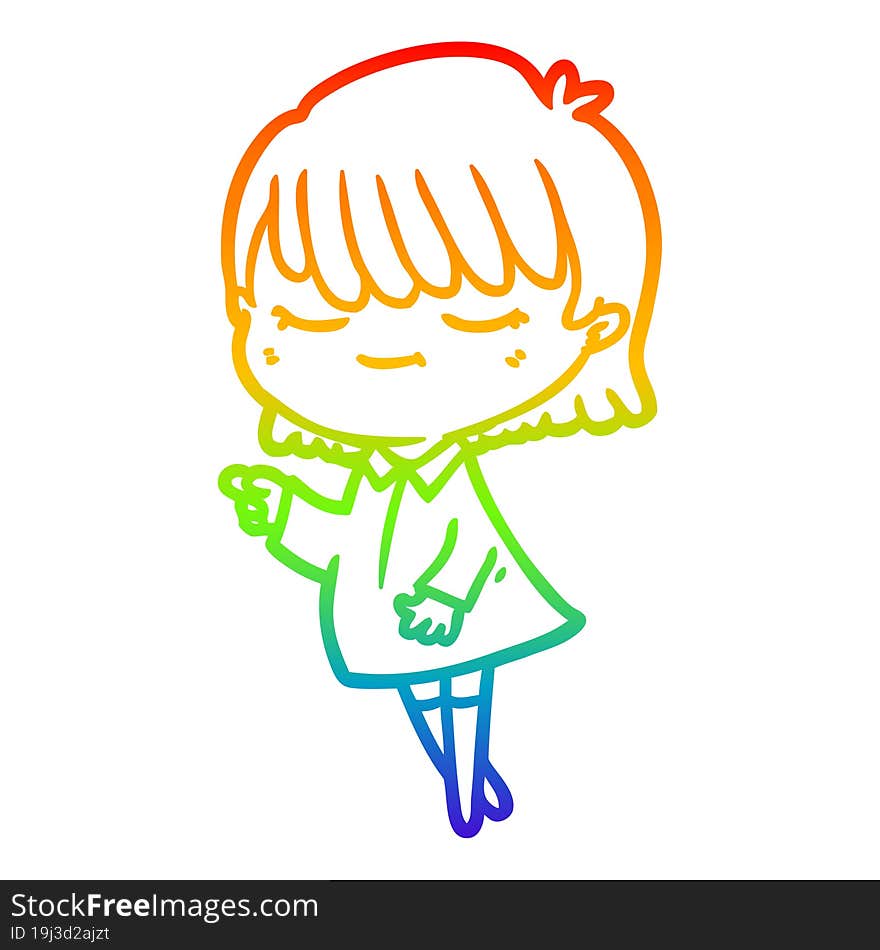 rainbow gradient line drawing of a cartoon woman