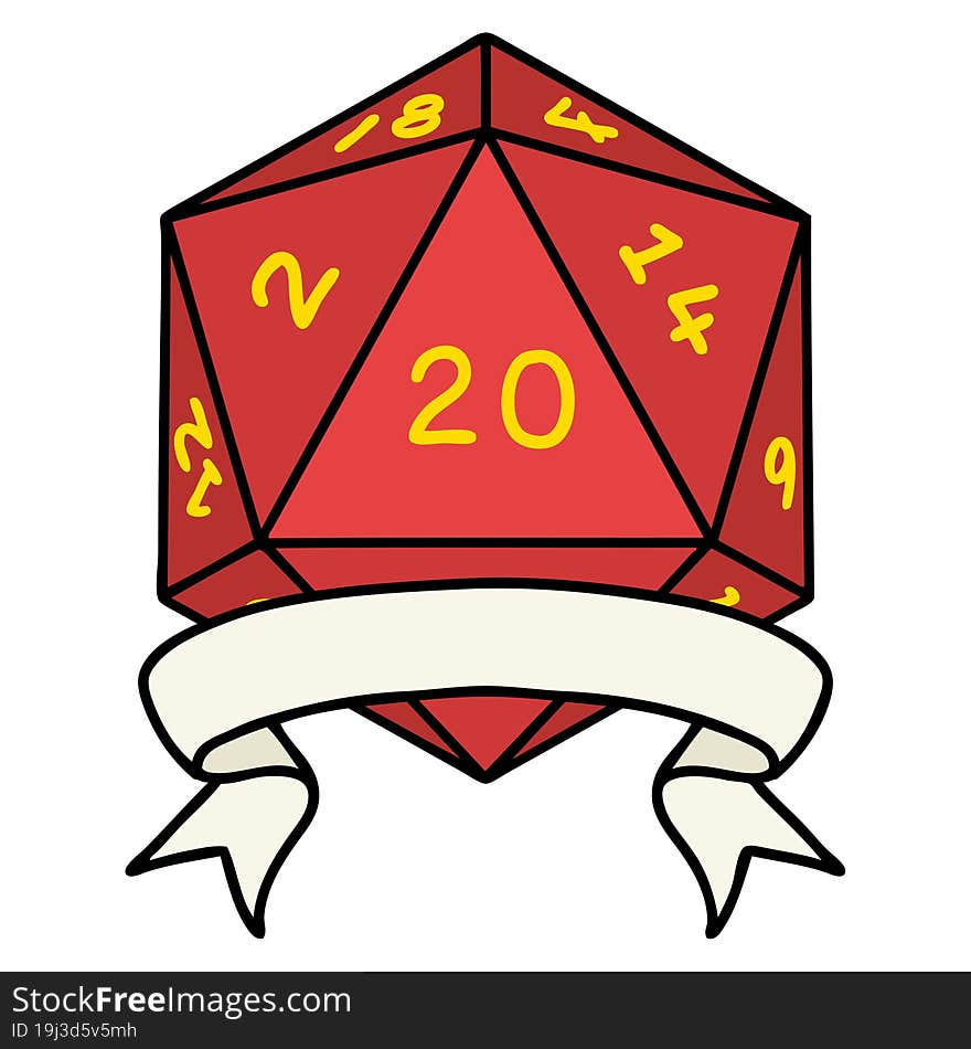 Natural 20 Critical Hit D20 Dice Roll Illustration