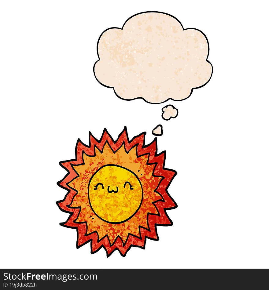 cartoon sun with thought bubble in grunge texture style. cartoon sun with thought bubble in grunge texture style