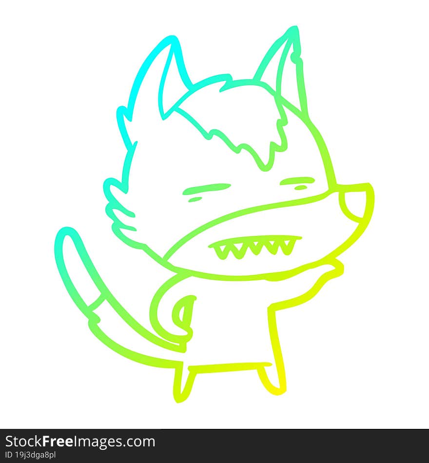 cold gradient line drawing cartoon wolf showing teeth