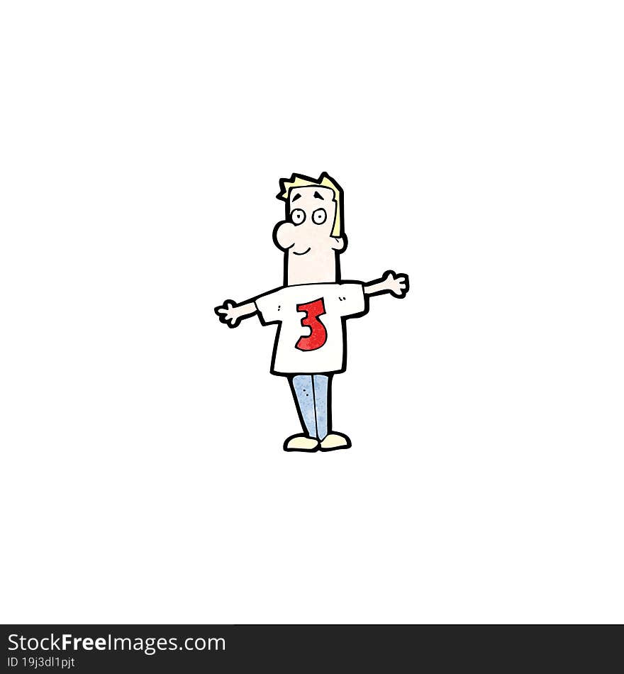 cartoon man in shirt with number three