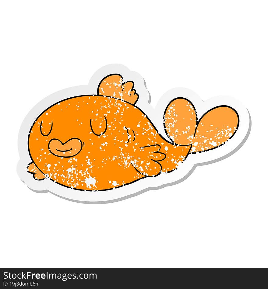 distressed sticker of a happy cartoon fish