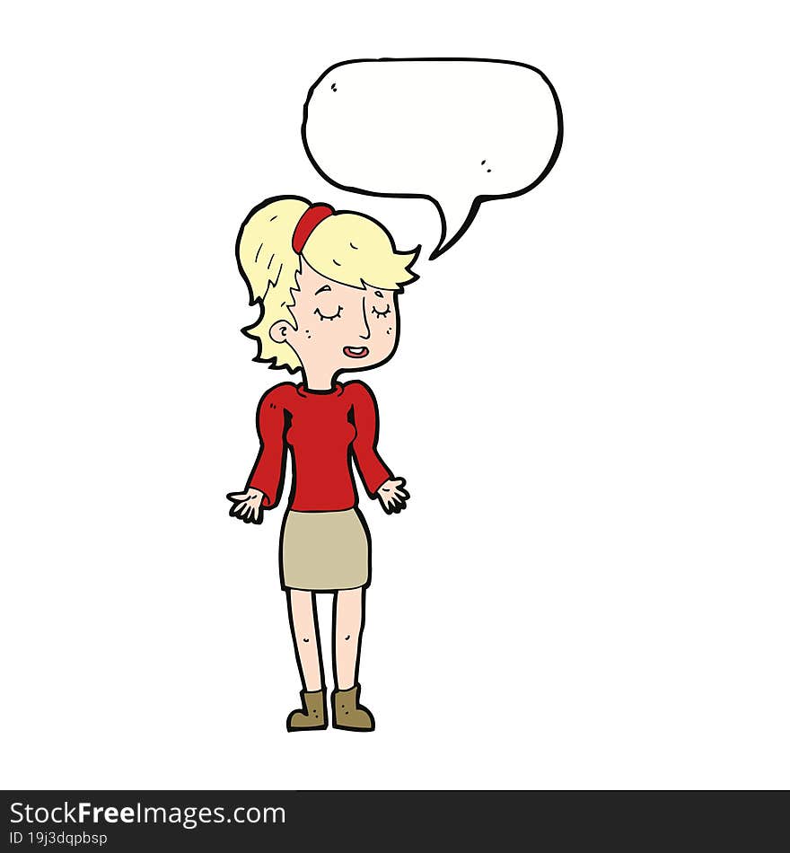 Cartoon Woman Shrugging Shoulders With Speech Bubble