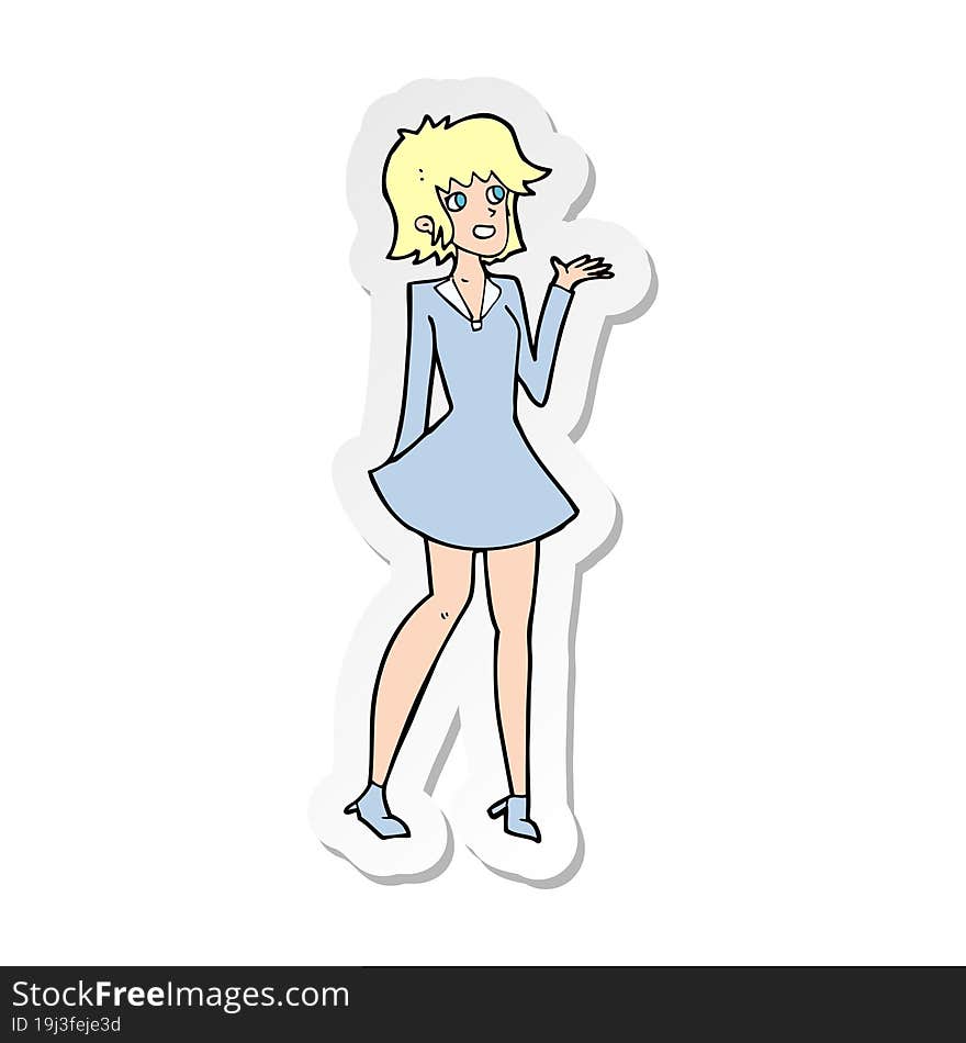 Sticker Of A Cartoon Pretty Woman In Dress