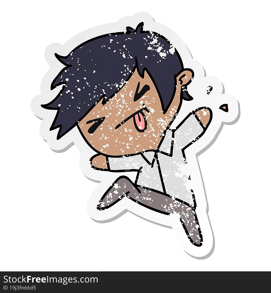 distressed sticker cartoon of a kawaii cute boy