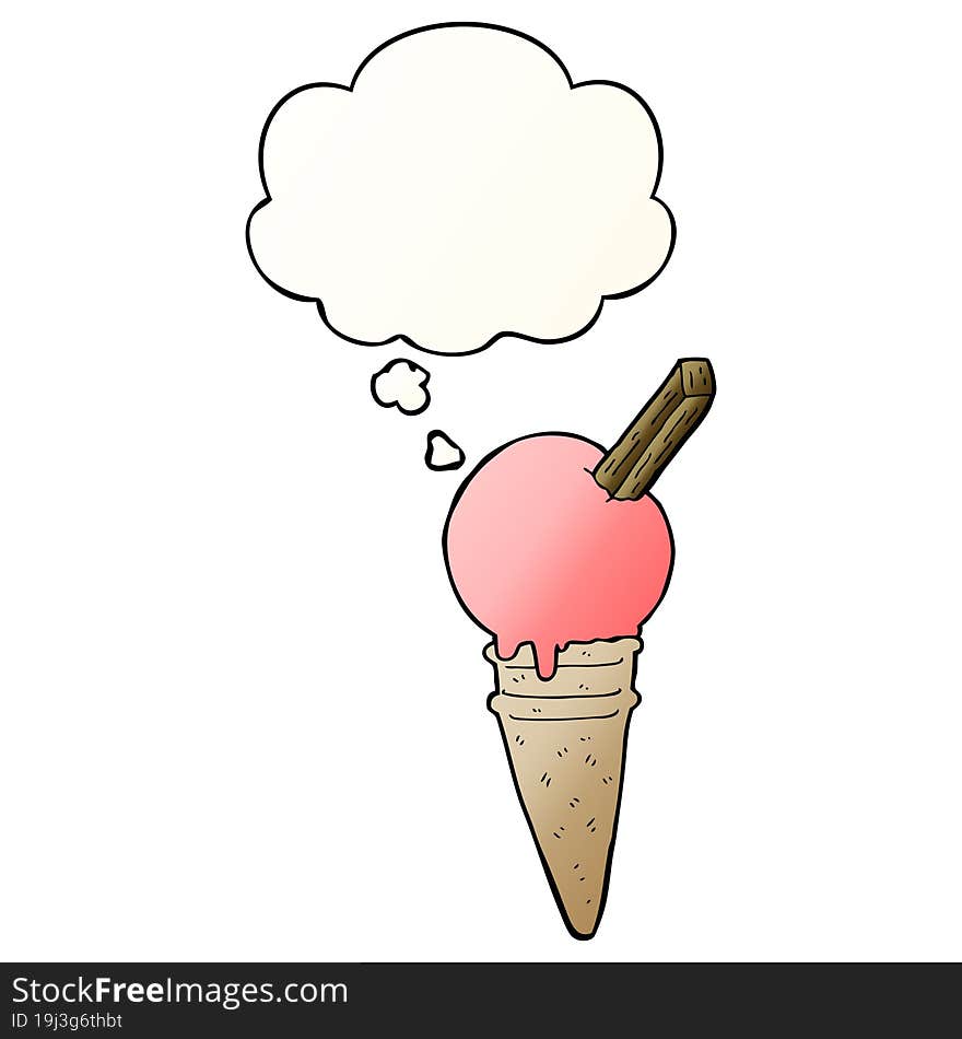 cartoon ice cream and thought bubble in smooth gradient style