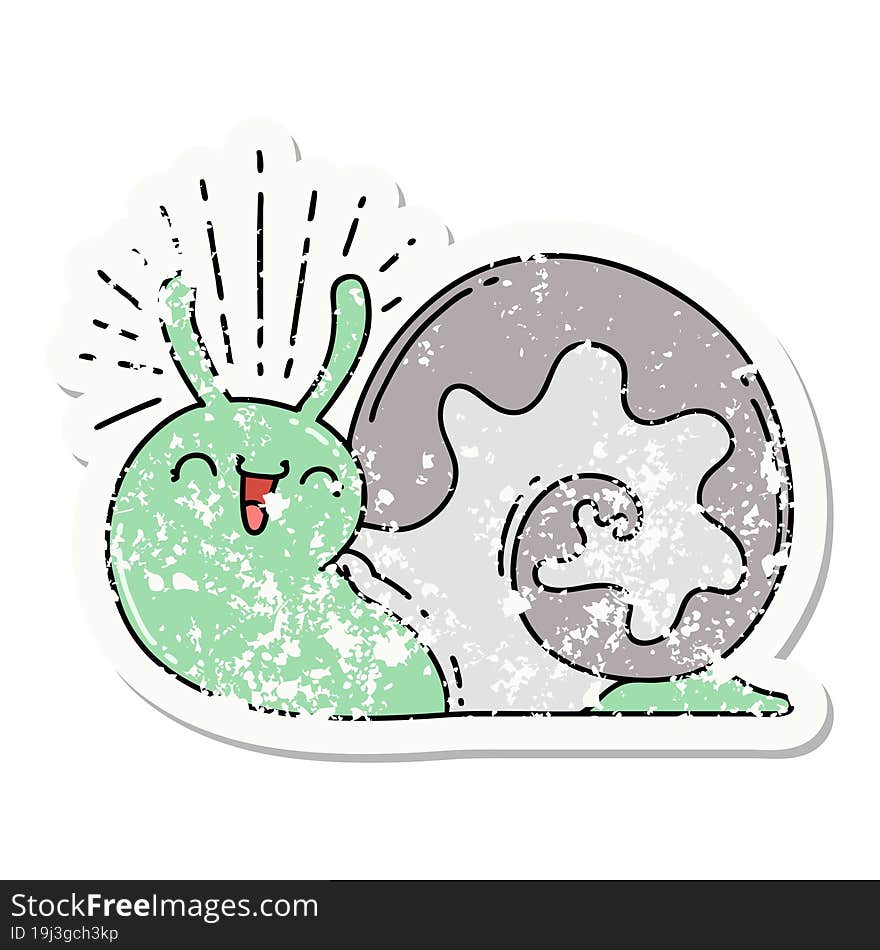 Grunge Sticker Of Tattoo Style Happy Snail