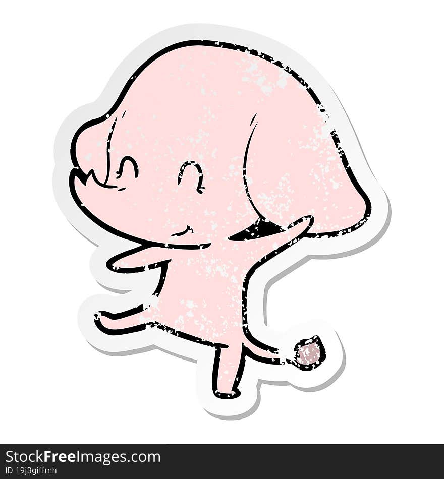 distressed sticker of a cute cartoon elephant