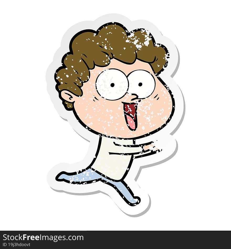 distressed sticker of a excited man cartoon