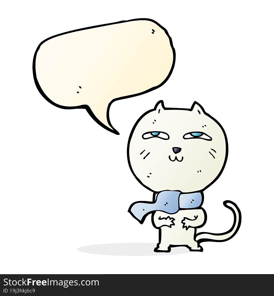 cartoon funny cat wearing scarf with speech bubble