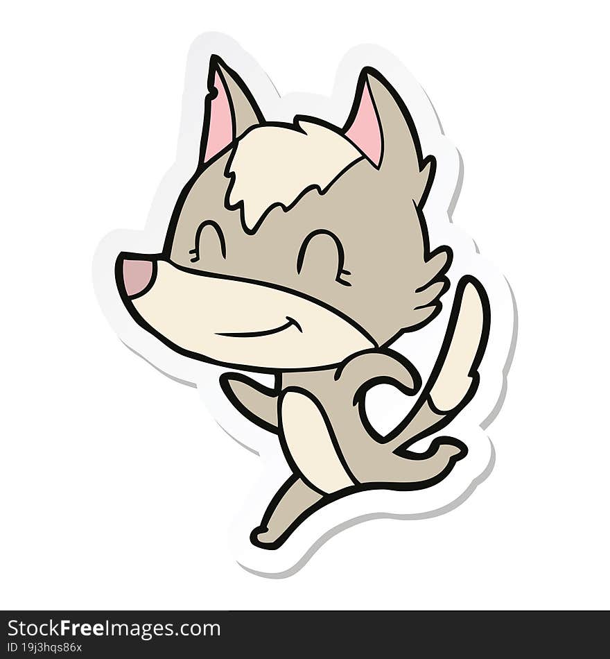 Sticker Of A Friendly Cartoon Wolf Running