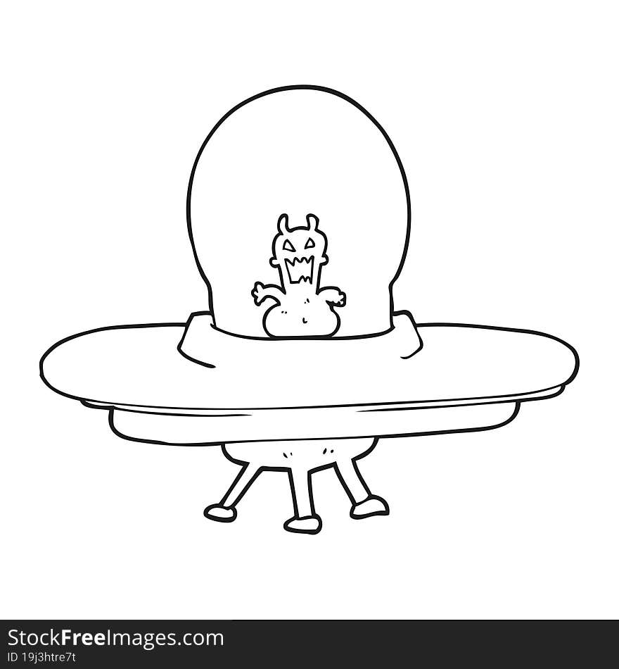 Black And White Cartoon Alien Spaceship