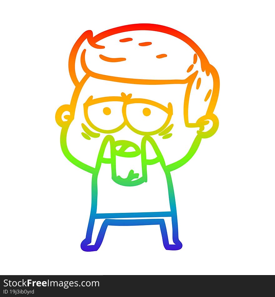 rainbow gradient line drawing cartoon tired man