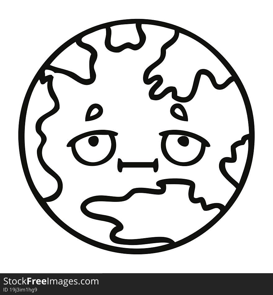 Line Drawing Cartoon Planet Earth