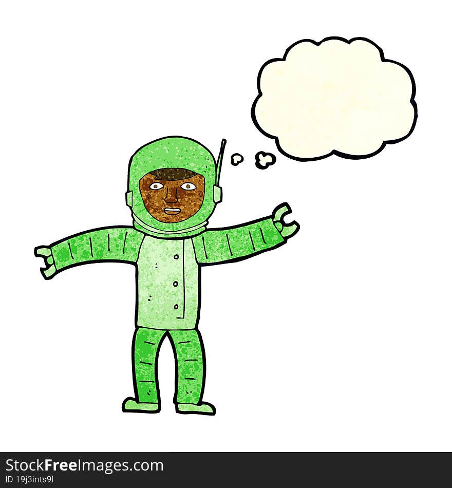 cartoon space man with thought bubble