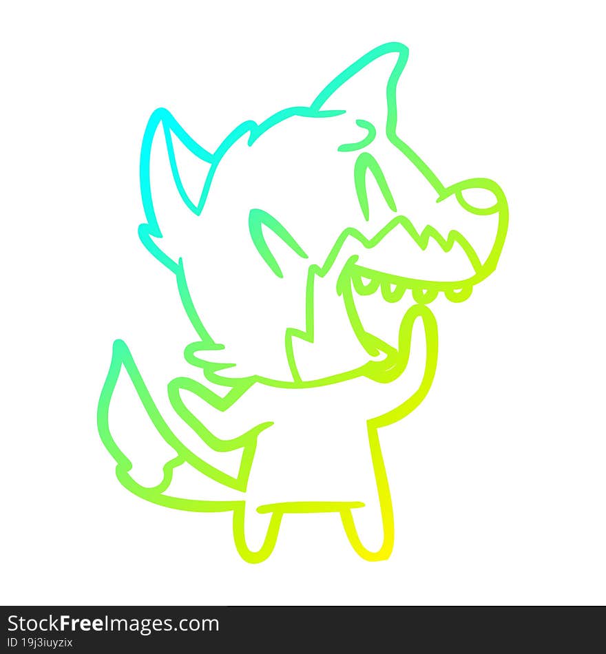 cold gradient line drawing of a laughing fox cartoon