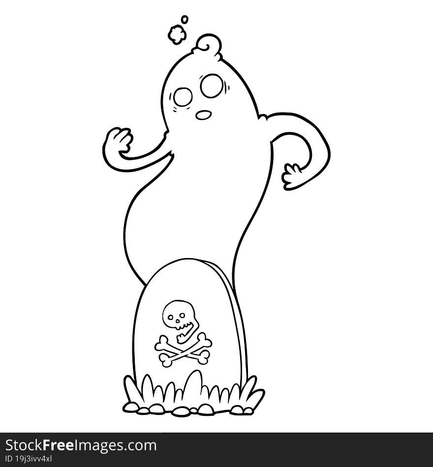 spooky cartoon grave with rising ghost. spooky cartoon grave with rising ghost